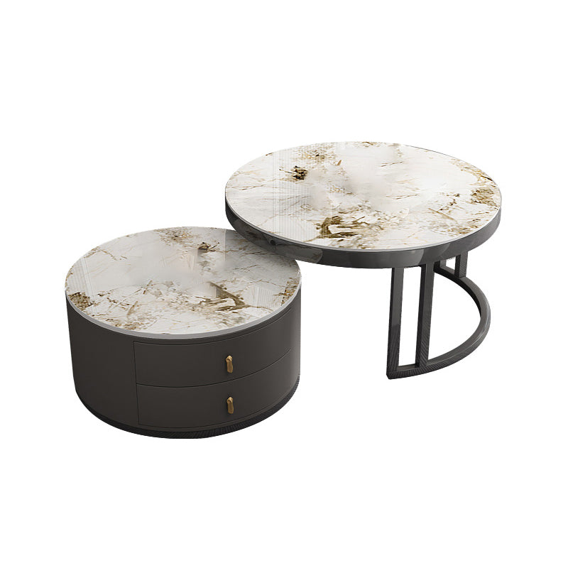 Round Tropical Coffee Table Storage 2 Nesting Coffee Table Set Clearhalo 'Coffee & Accent Tables' 'Coffee Tables' 'coffee_tables' 'furn' 'furn_coffee_tables' 'Furniture' 'Living Room Furniture' 7379602
