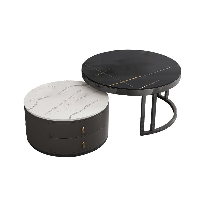 Round Tropical Coffee Table Storage 2 Nesting Coffee Table Set Black White Stone Clearhalo 'Coffee & Accent Tables' 'Coffee Tables' 'coffee_tables' 'furn' 'furn_coffee_tables' 'Furniture' 'Living Room Furniture' 7379611