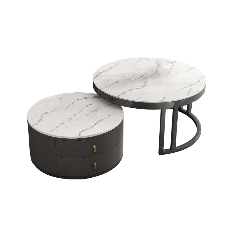 Round Tropical Coffee Table Storage 2 Nesting Coffee Table Set White Stone Clearhalo 'Coffee & Accent Tables' 'Coffee Tables' 'coffee_tables' 'furn' 'furn_coffee_tables' 'Furniture' 'Living Room Furniture' 7379612