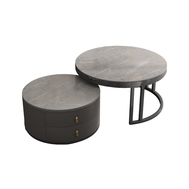 Round Tropical Coffee Table Storage 2 Nesting Coffee Table Set Grey Stone Clearhalo 'Coffee & Accent Tables' 'Coffee Tables' 'coffee_tables' 'furn' 'furn_coffee_tables' 'Furniture' 'Living Room Furniture' 7379613