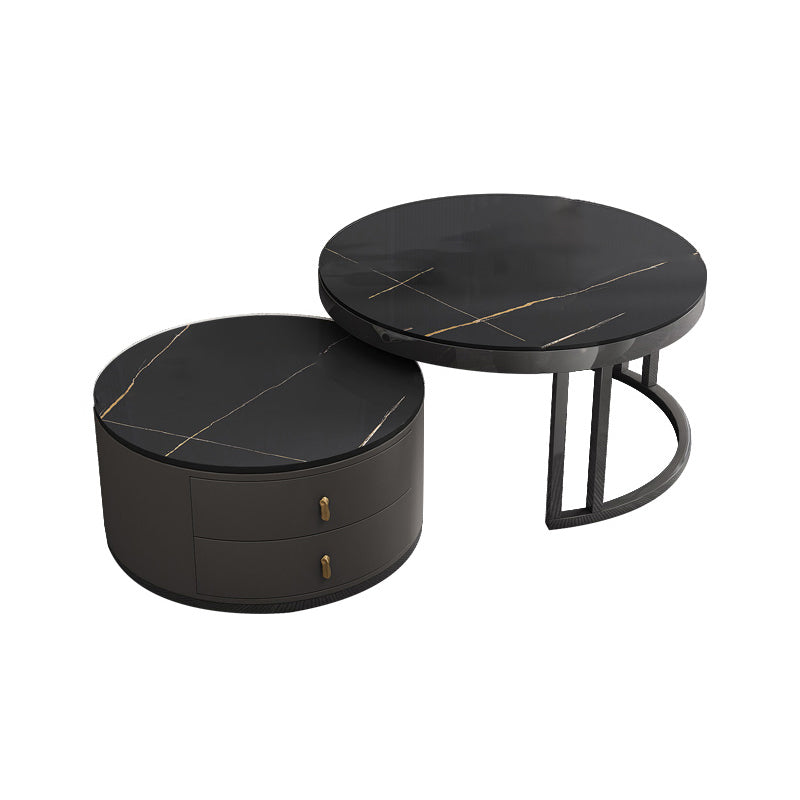 Round Tropical Coffee Table Storage 2 Nesting Coffee Table Set Black-Gold Stone Clearhalo 'Coffee & Accent Tables' 'Coffee Tables' 'coffee_tables' 'furn' 'furn_coffee_tables' 'Furniture' 'Living Room Furniture' 7379614