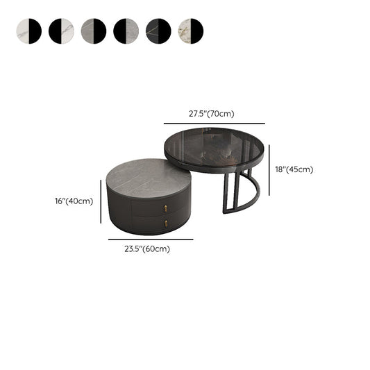 Round Tropical Coffee Table Storage 2 Nesting Coffee Table Set Clearhalo 'Coffee & Accent Tables' 'Coffee Tables' 'coffee_tables' 'furn' 'furn_coffee_tables' 'Furniture' 'Living Room Furniture' 7379615