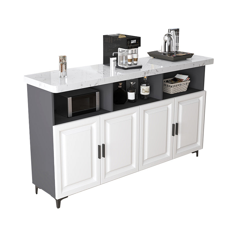 Modern Rectangle Bar Table Faux Marble Storable Table for Living Room 63"L x 15.7"W x 39.4"H Gray-White Without Chairs Clearhalo 'Bar Furniture' 'Bar Tables' 'bar_tables' 'furn' 'furn_bar_tables' 'Furniture' 'Kitchen & Dining Furniture' 7379717