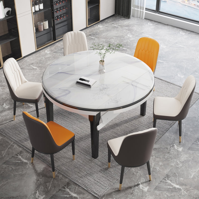 Modern Foldable Dining Set 1/7 Pieces White Dinette Set with Wooden Chairs Table & Chair(s) White Clearhalo 'Dining Room Sets' 'Dining Tables & Seating' 'dining_room_set' 'furn' 'furn_dining_room_set' 'Furniture' 'Kitchen & Dining Furniture' 7379739