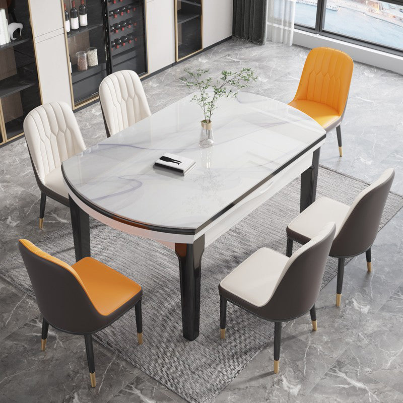 Modern Foldable Dining Set 1/7 Pieces White Dinette Set with Wooden Chairs Clearhalo 'Dining Room Sets' 'Dining Tables & Seating' 'dining_room_set' 'furn' 'furn_dining_room_set' 'Furniture' 'Kitchen & Dining Furniture' 7379740