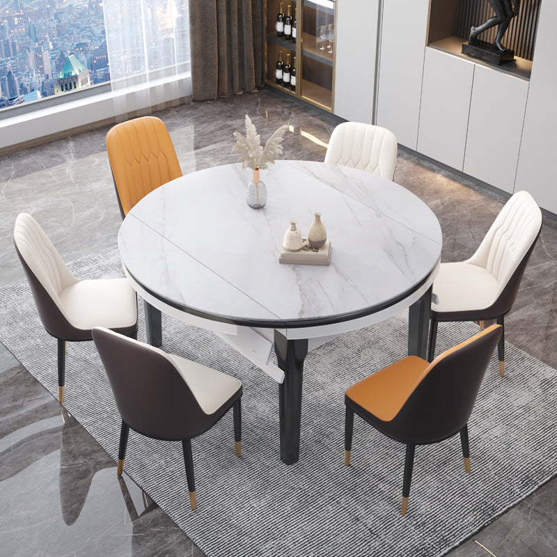 Modern Foldable Dining Set 1/7 Pieces White Dinette Set with Wooden Chairs Clearhalo 'Dining Room Sets' 'Dining Tables & Seating' 'dining_room_set' 'furn' 'furn_dining_room_set' 'Furniture' 'Kitchen & Dining Furniture' 7379742