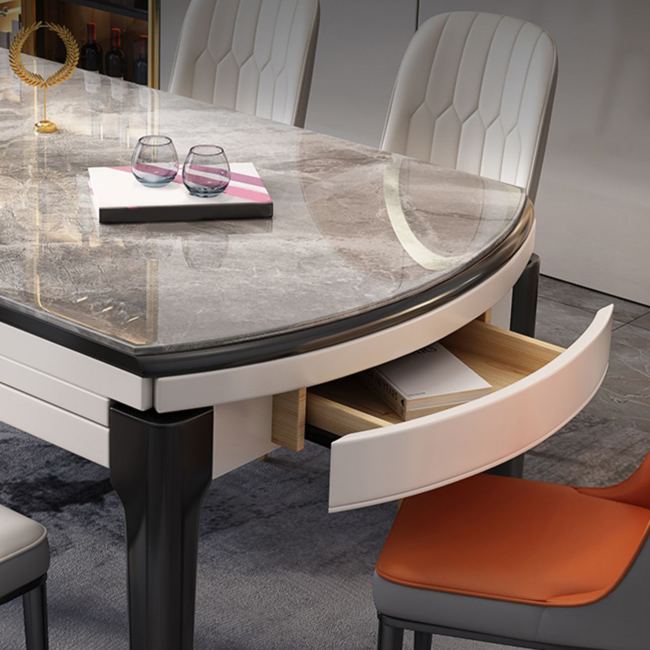 Muebles de piedra de estilo moderno 1/7 piezas de mesa redonda con silla sin brazo