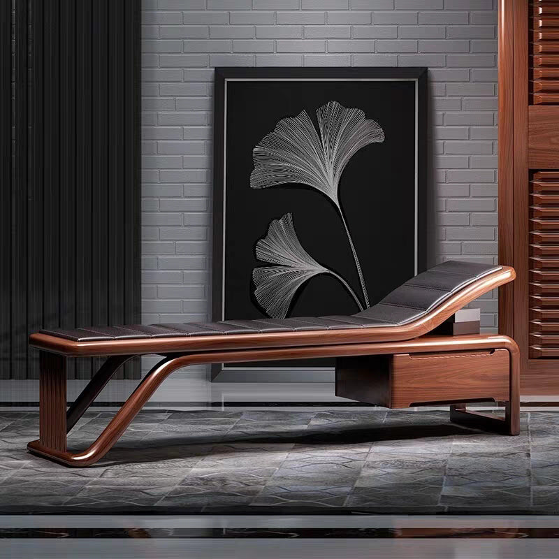 Traditional Brown Solid Wood Accent Chair Faux Leather Chaise Clearhalo 'Chairs & Seating' 'Chaise Lounge' 'chaise_lounge' 'furn' 'furn_chaise_lounge' 'Furniture' 'Living Room Furniture' 7381436