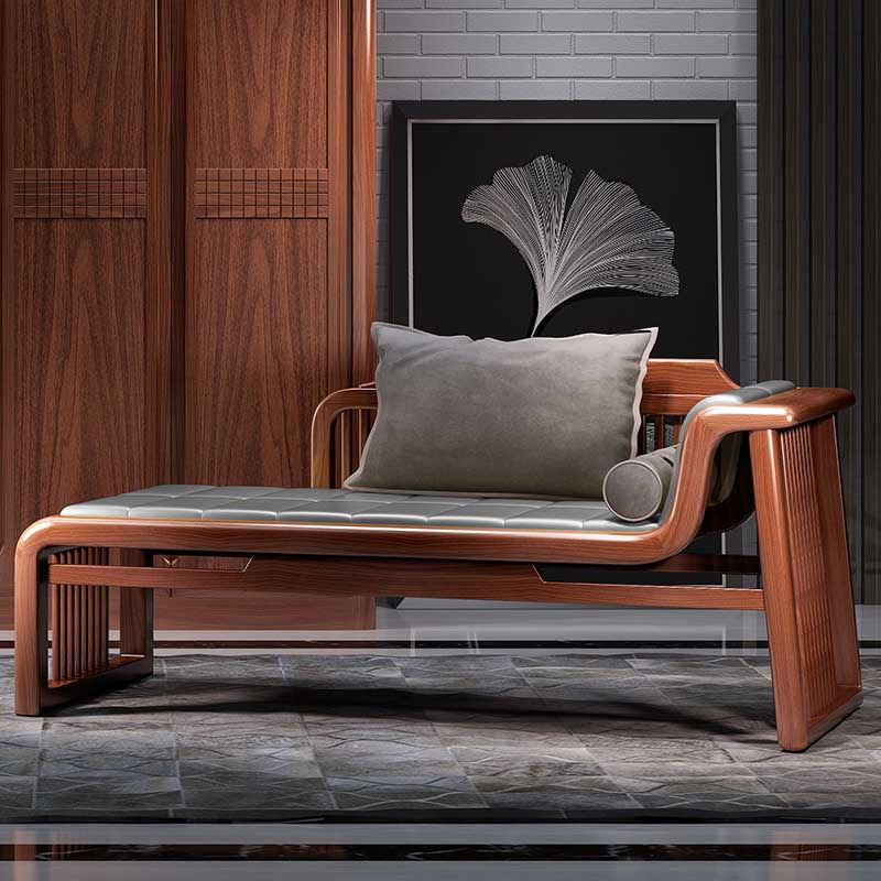 Traditional Brown Solid Wood Accent Chair Faux Leather Chaise Right-Arm Chaise One Arm Clearhalo 'Chairs & Seating' 'Chaise Lounge' 'chaise_lounge' 'furn' 'furn_chaise_lounge' 'Furniture' 'Living Room Furniture' 7381437