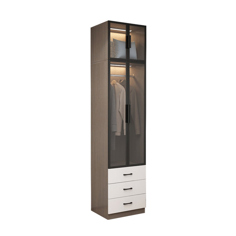 Brown Engineered Wood Wardrobe Cabinet Modern Style Wardrobe Closet without Light