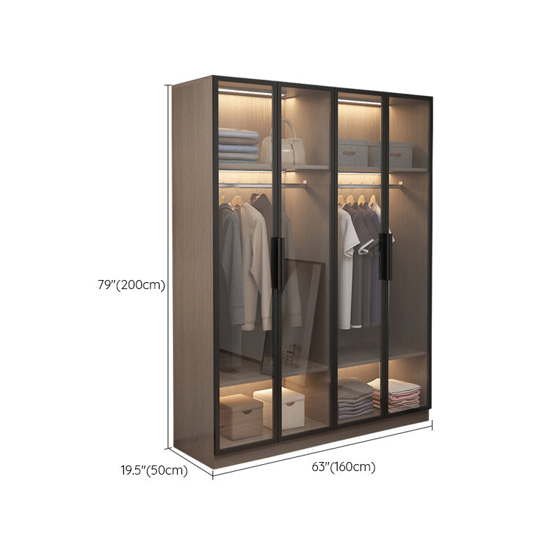 Brown Engineered Wood Wardrobe Cabinet Modern Style Wardrobe Closet without Light
