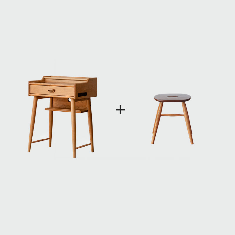 Minimalism Solid Wood Makeup Table Vanity Stool with Drawers and Mirror Makeup Vanity & Stools Cherry Wood Clearhalo 'Bedroom Furniture' 'furn' 'furn_makeup_vanities' 'Furniture' 'Makeup Vanities' 'makeup_vanities' 7381883