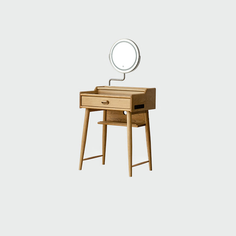 Minimalism Solid Wood Makeup Table Vanity Stool with Drawers and Mirror Natural Clearhalo 'Bedroom Furniture' 'furn' 'furn_makeup_vanities' 'Furniture' 'Makeup Vanities' 'makeup_vanities' 7381884