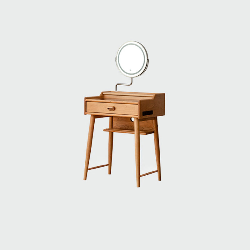 Minimalism Solid Wood Makeup Table Vanity Stool with Drawers and Mirror Cherry Wood Clearhalo 'Bedroom Furniture' 'furn' 'furn_makeup_vanities' 'Furniture' 'Makeup Vanities' 'makeup_vanities' 7381886