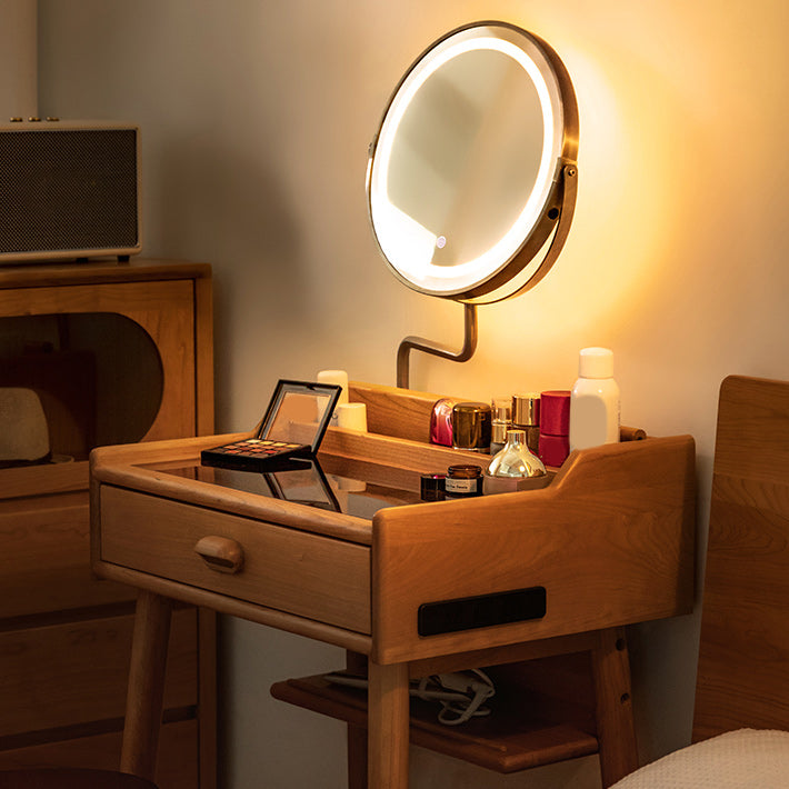 Minimalism Solid Wood Makeup Table Vanity Stool with Drawers and Mirror Clearhalo 'Bedroom Furniture' 'furn' 'furn_makeup_vanities' 'Furniture' 'Makeup Vanities' 'makeup_vanities' 7381887