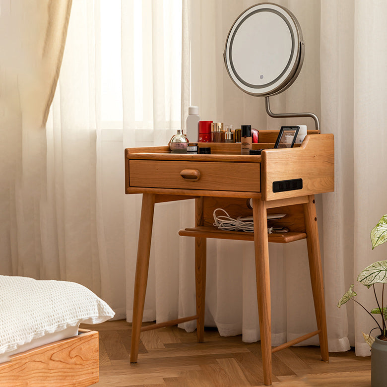 Minimalism Solid Wood Makeup Table Vanity Stool with Drawers and Mirror Clearhalo 'Bedroom Furniture' 'furn' 'furn_makeup_vanities' 'Furniture' 'Makeup Vanities' 'makeup_vanities' 7381889