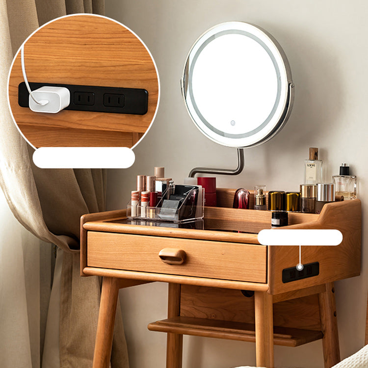 Minimalism Solid Wood Makeup Table Vanity Stool with Drawers and Mirror Clearhalo 'Bedroom Furniture' 'furn' 'furn_makeup_vanities' 'Furniture' 'Makeup Vanities' 'makeup_vanities' 7381891