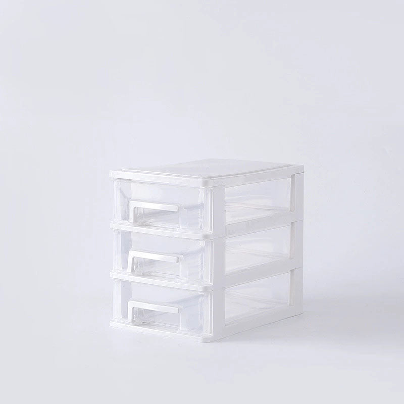 Contemporary Plastic Cabinet Vertical File Cabinet with Drawers for Office 6"L x 8.3"W x 7.6"H White-Clear Clearhalo 'Filing Cabinets' 'filling_cabinets' 'furn' 'furn_filling_cabinets' 'Furniture' 'Office Furniture' 7382044