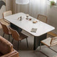 Table à manger blanche avec base en bois noir, Table de dinette rectangulaire pour la maison