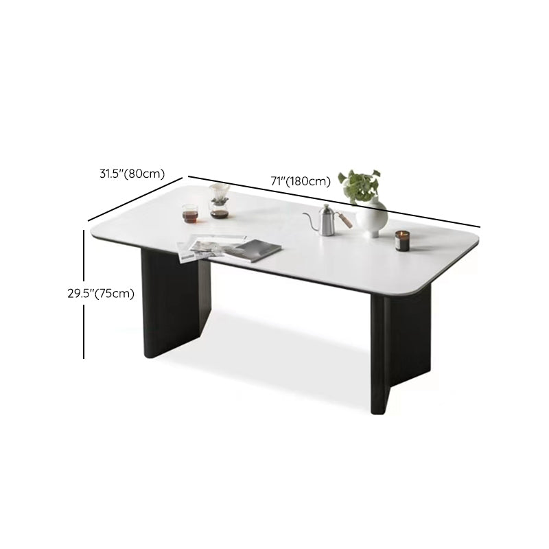 Table à manger blanche avec base en bois noir, Table de dinette rectangulaire pour la maison