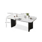 Table à manger blanche avec base en bois noir, Table de dinette rectangulaire pour la maison