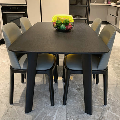 Modern Rectangle Stone Dining Table Wood Base for Dining Room