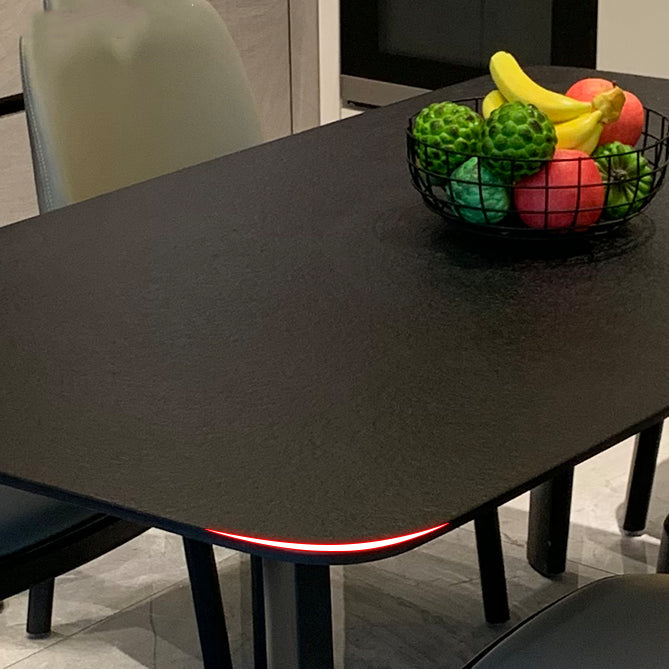 Modern Rectangle Stone Dining Table Wood Base for Dining Room