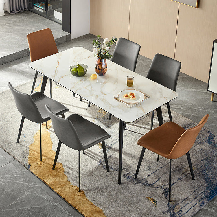 Polished Finish Dinette Table with Metal Legs Stone Top Indoor Dining Table Clearhalo 'Dining Tables & Seating' 'Dining Tables' 'dining_table' 'furn' 'furn_dining_table' 'Furniture' 'Kitchen & Dining Furniture' 7382917