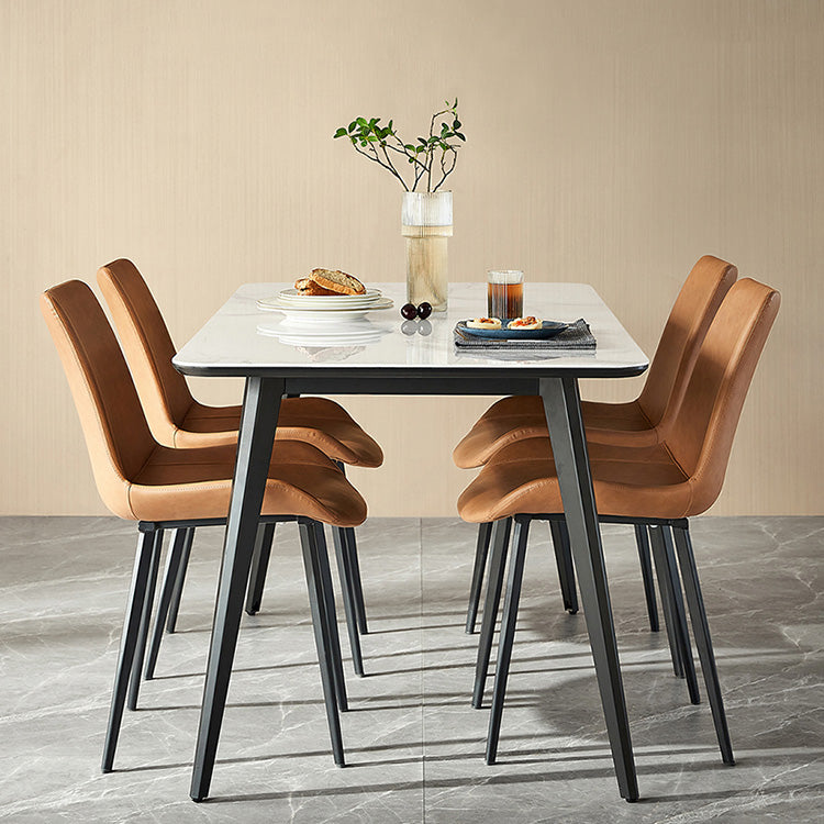 Polished Finish Dinette Table with Metal Legs Stone Top Indoor Dining Table Clearhalo 'Dining Tables & Seating' 'Dining Tables' 'dining_table' 'furn' 'furn_dining_table' 'Furniture' 'Kitchen & Dining Furniture' 7382919