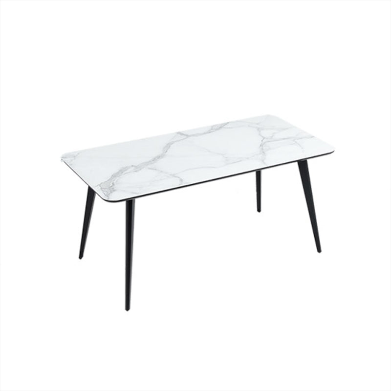 Polished Finish Dinette Table with Metal Legs Stone Top Indoor Dining Table White Without Chairs Clearhalo 'Dining Tables & Seating' 'Dining Tables' 'dining_table' 'furn' 'furn_dining_table' 'Furniture' 'Kitchen & Dining Furniture' 7382921