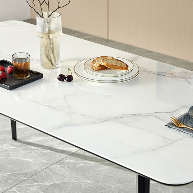 Polished Finish Dinette Table with Metal Legs Stone Top Indoor Dining Table Clearhalo 'Dining Tables & Seating' 'Dining Tables' 'dining_table' 'furn' 'furn_dining_table' 'Furniture' 'Kitchen & Dining Furniture' 7382925