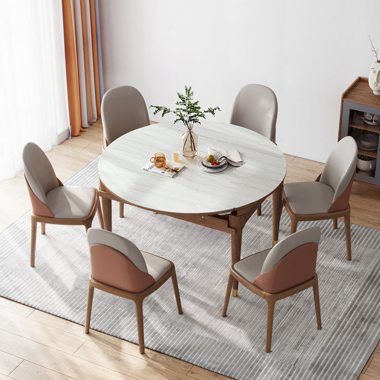 Tavolo da pranzo moderno scalabile in pietra con gambe in legno massello per sala da pranzo