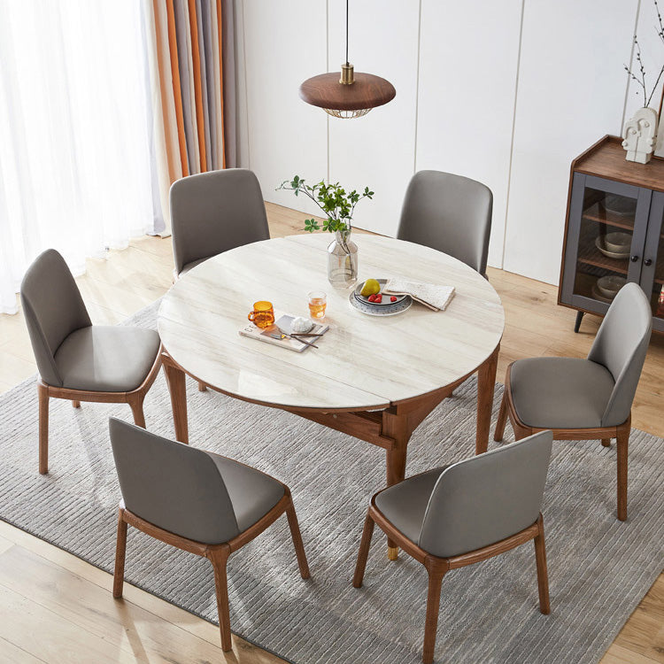 Tavolo da pranzo moderno scalabile in pietra con gambe in legno massello per sala da pranzo