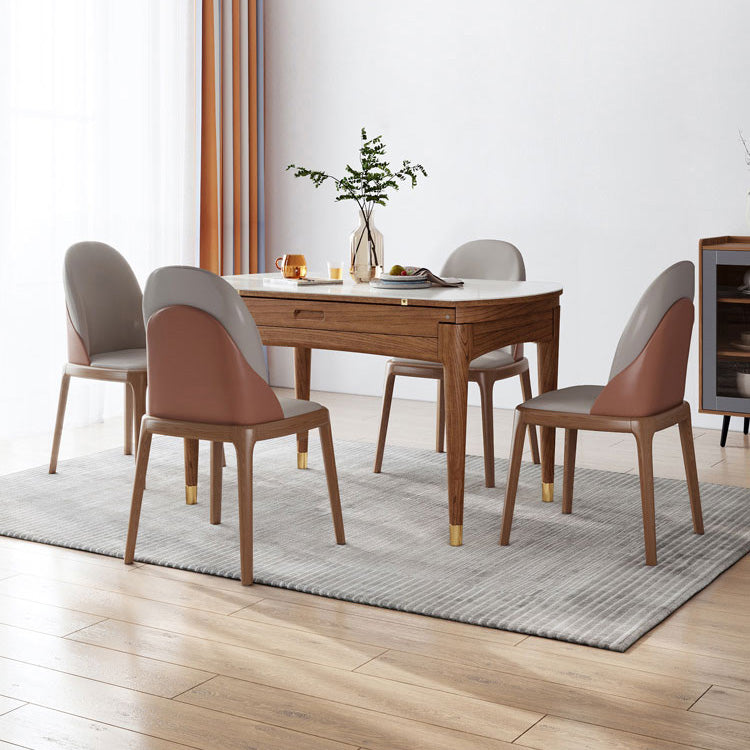 Tavolo da pranzo moderno scalabile in pietra con gambe in legno massello per sala da pranzo