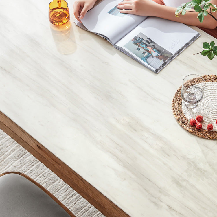 Tavolo da pranzo moderno scalabile in pietra con gambe in legno massello per sala da pranzo