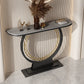 12 Inch Wide Glam Accent Table Half Moon Stone Console Table for Hall