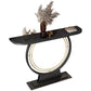12 Inch Wide Glam Accent Table Half Moon Stone Console Table for Hall