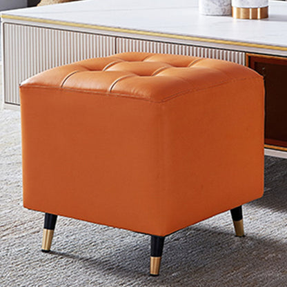 Glam Pouf Ottoman Genuine Leather Upholstered Tufted Square Ottoman with Metal Legs Orange 1 Piece Clearhalo 'furn' 'furn_ottomans_poufs' 'Furniture' 'Living Room Furniture' 'Ottomans & Poufs' 'ottomans_poufs' 7383994