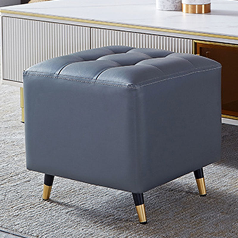 Glam Pouf Ottoman Genuine Leather Upholstered Tufted Square Ottoman with Metal Legs Dark Gray 1 Piece Clearhalo 'furn' 'furn_ottomans_poufs' 'Furniture' 'Living Room Furniture' 'Ottomans & Poufs' 'ottomans_poufs' 7383997