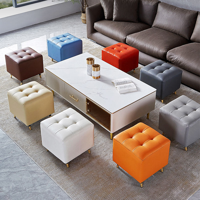 Glam Pouf Ottoman Genuine Leather Upholstered Tufted Square Ottoman with Metal Legs Clearhalo 'furn' 'furn_ottomans_poufs' 'Furniture' 'Living Room Furniture' 'Ottomans & Poufs' 'ottomans_poufs' 7383998