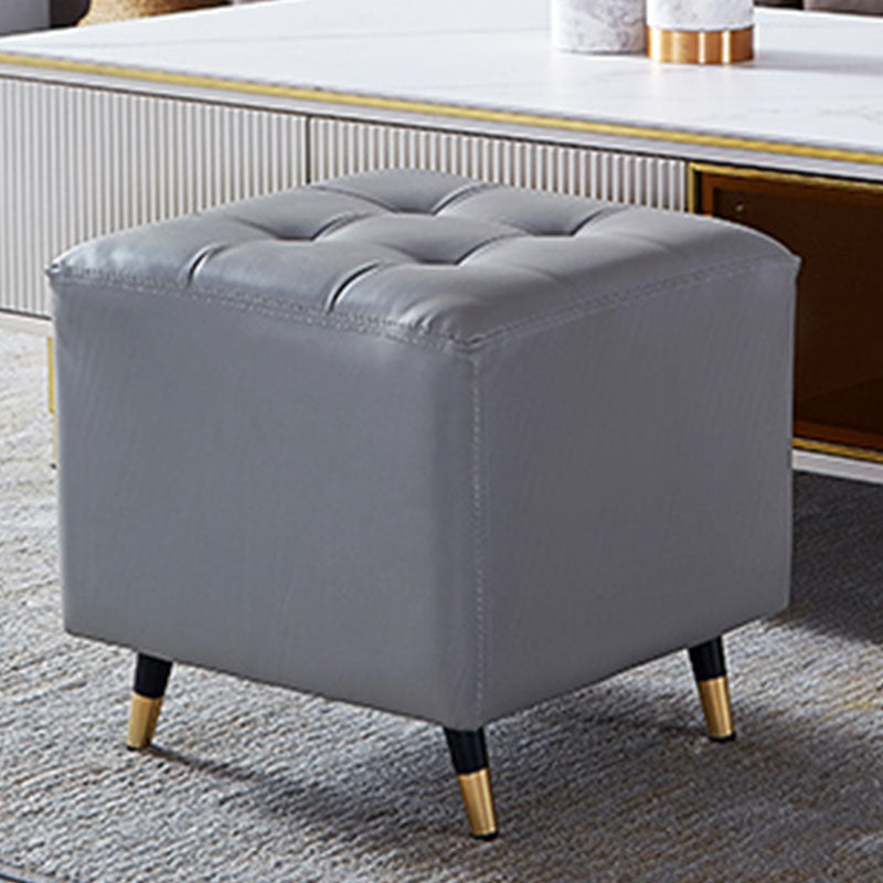 Glam Pouf Ottoman Genuine Leather Upholstered Tufted Square Ottoman with Metal Legs Light Gray 1 Piece Clearhalo 'furn' 'furn_ottomans_poufs' 'Furniture' 'Living Room Furniture' 'Ottomans & Poufs' 'ottomans_poufs' 7383999