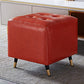 Glam Pouf Ottoman Genuine Leather Upholstered Tufted Square Ottoman with Metal Legs Red 1 Piece Clearhalo 'furn' 'furn_ottomans_poufs' 'Furniture' 'Living Room Furniture' 'Ottomans & Poufs' 'ottomans_poufs' 7384003