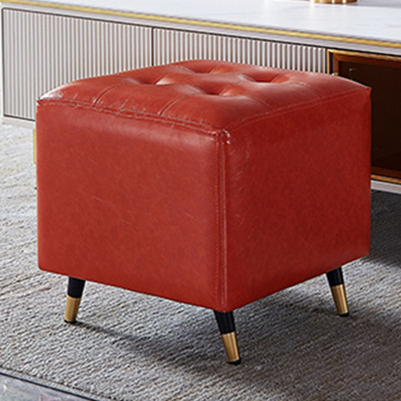 Glam Pouf Ottoman Genuine Leather Upholstered Tufted Square Ottoman with Metal Legs Red 1 Piece Clearhalo 'furn' 'furn_ottomans_poufs' 'Furniture' 'Living Room Furniture' 'Ottomans & Poufs' 'ottomans_poufs' 7384003