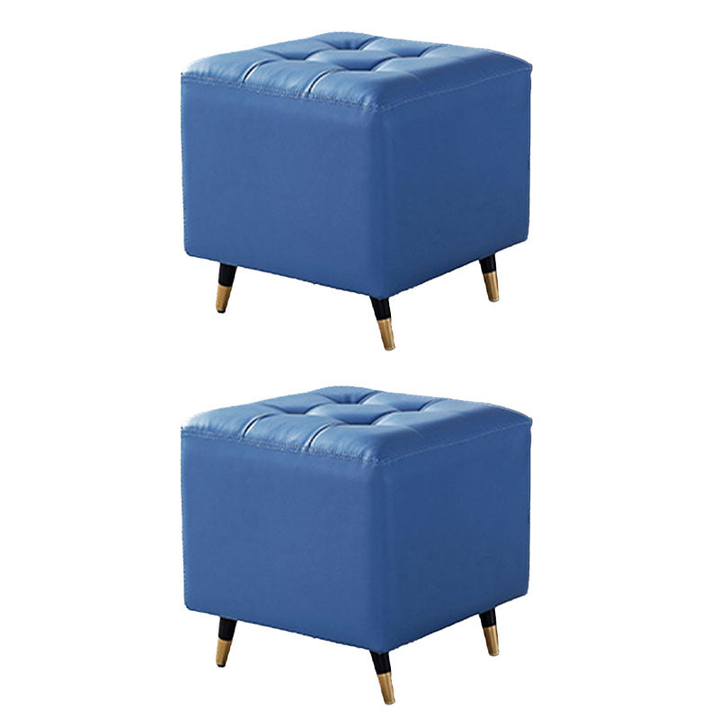 Glam Pouf Ottoman Genuine Leather Upholstered Tufted Square Ottoman with Metal Legs Blue 2 Piece Set Clearhalo 'furn' 'furn_ottomans_poufs' 'Furniture' 'Living Room Furniture' 'Ottomans & Poufs' 'ottomans_poufs' 7384005