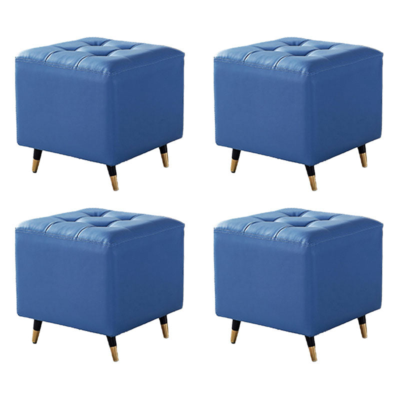 Glam Pouf Ottoman Genuine Leather Upholstered Tufted Square Ottoman with Metal Legs Blue 4 Piece Set Clearhalo 'furn' 'furn_ottomans_poufs' 'Furniture' 'Living Room Furniture' 'Ottomans & Poufs' 'ottomans_poufs' 7384008