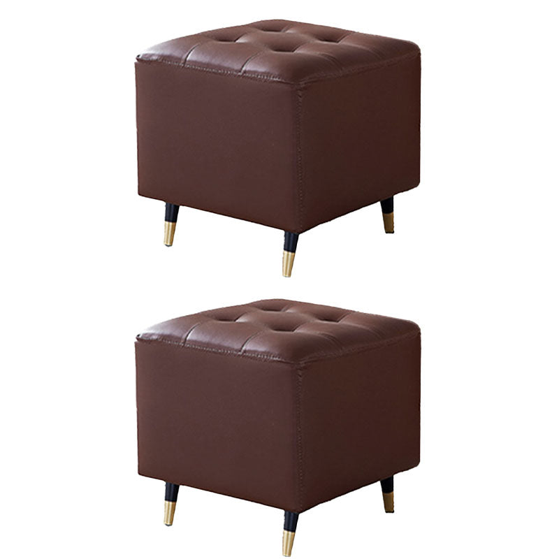 Glam Pouf Ottoman Genuine Leather Upholstered Tufted Square Ottoman with Metal Legs Coffee 2 Piece Set Clearhalo 'furn' 'furn_ottomans_poufs' 'Furniture' 'Living Room Furniture' 'Ottomans & Poufs' 'ottomans_poufs' 7384009