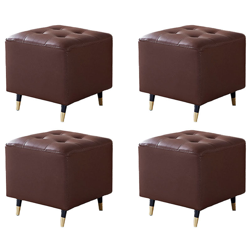 Glam Pouf Ottoman Genuine Leather Upholstered Tufted Square Ottoman with Metal Legs Coffee 4 Piece Set Clearhalo 'furn' 'furn_ottomans_poufs' 'Furniture' 'Living Room Furniture' 'Ottomans & Poufs' 'ottomans_poufs' 7384011