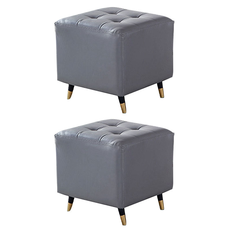 Glam Pouf Ottoman Genuine Leather Upholstered Tufted Square Ottoman with Metal Legs Light Gray 2 Piece Set Clearhalo 'furn' 'furn_ottomans_poufs' 'Furniture' 'Living Room Furniture' 'Ottomans & Poufs' 'ottomans_poufs' 7384013