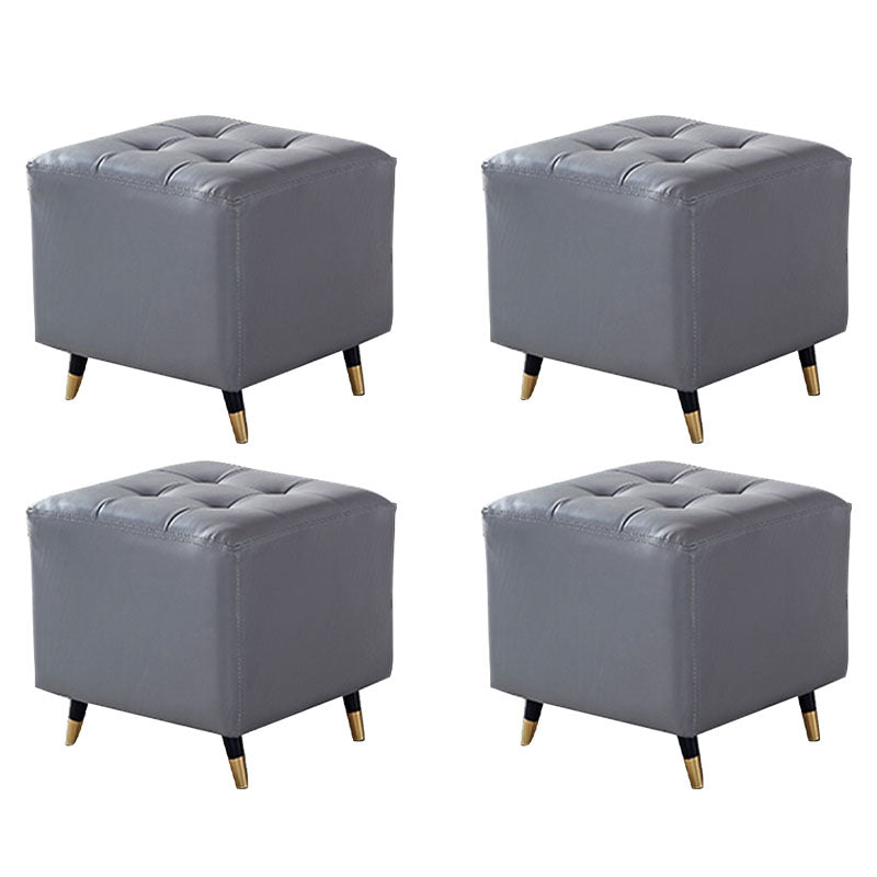 Glam Pouf Ottoman Genuine Leather Upholstered Tufted Square Ottoman with Metal Legs Light Gray 4 Piece Set Clearhalo 'furn' 'furn_ottomans_poufs' 'Furniture' 'Living Room Furniture' 'Ottomans & Poufs' 'ottomans_poufs' 7384014