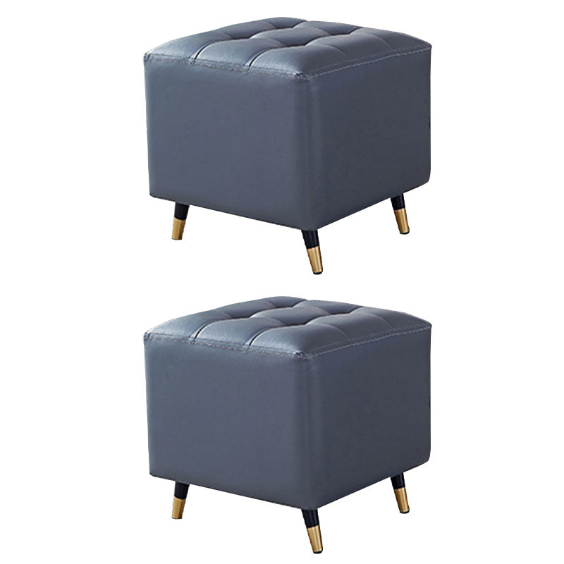 Glam Pouf Ottoman Genuine Leather Upholstered Tufted Square Ottoman with Metal Legs Dark Gray 2 Piece Set Clearhalo 'furn' 'furn_ottomans_poufs' 'Furniture' 'Living Room Furniture' 'Ottomans & Poufs' 'ottomans_poufs' 7384015